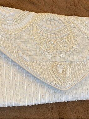 Embellished Ivory Beaded Clutch